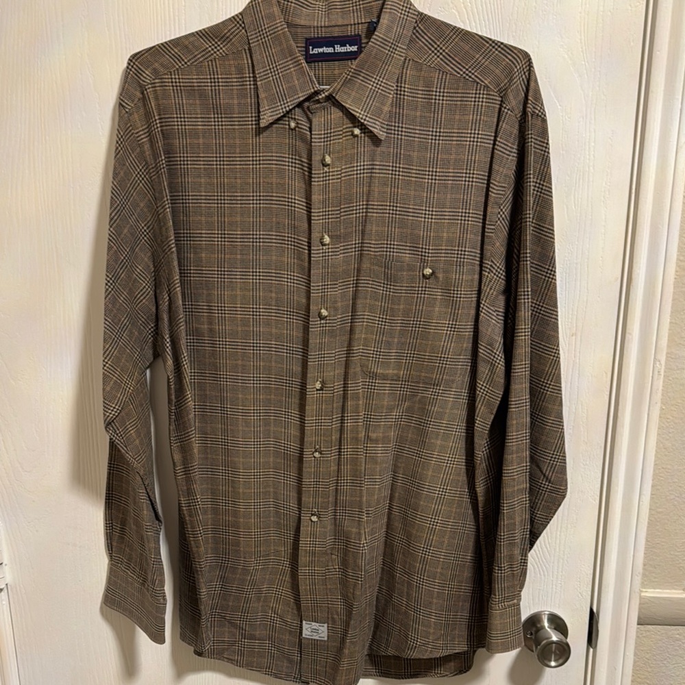 Lawton Harbor Men's XL‎ Long Sleeve Button Down Brown Plaid 100% Cotton Shirt